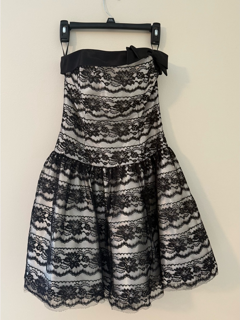 Vintage Y2K Jessica McClintock For Gunne Sax Black/White Lace Strapless Sz 7